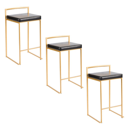Fuji Contemporary Glam Counter Stool pair with black leatherette cushions and gold frame on Tampa Home & Garden Store