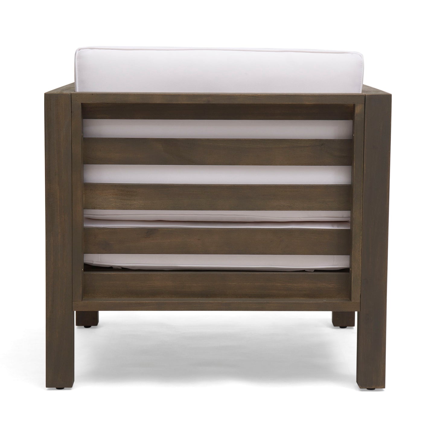 Outdoor Acacia Wood Patio Chair with white fabric cushion by HouseOfZazla on Tampa Home & Garden Store