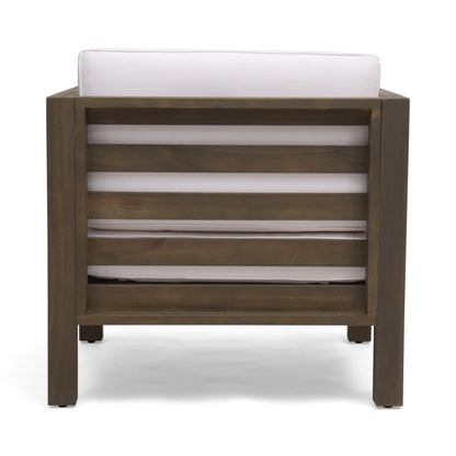 Outdoor Acacia Wood Patio Chair with white fabric cushion by HouseOfZazla on Tampa Home & Garden Store