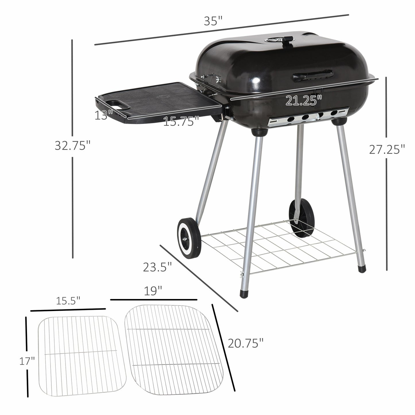 Outsunny 21' portable charcoal grill with wheels and bottom shelf, black by HouseOfZazla on Tampa Home & Garden Store