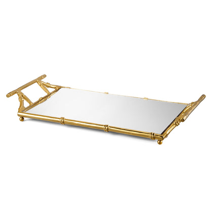 Large Gold Mirrored Tray With Bamboo And Display
