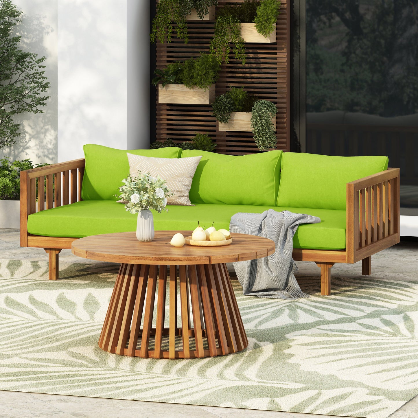 Acacia Wood Outdoor Daybed and Coffee Table