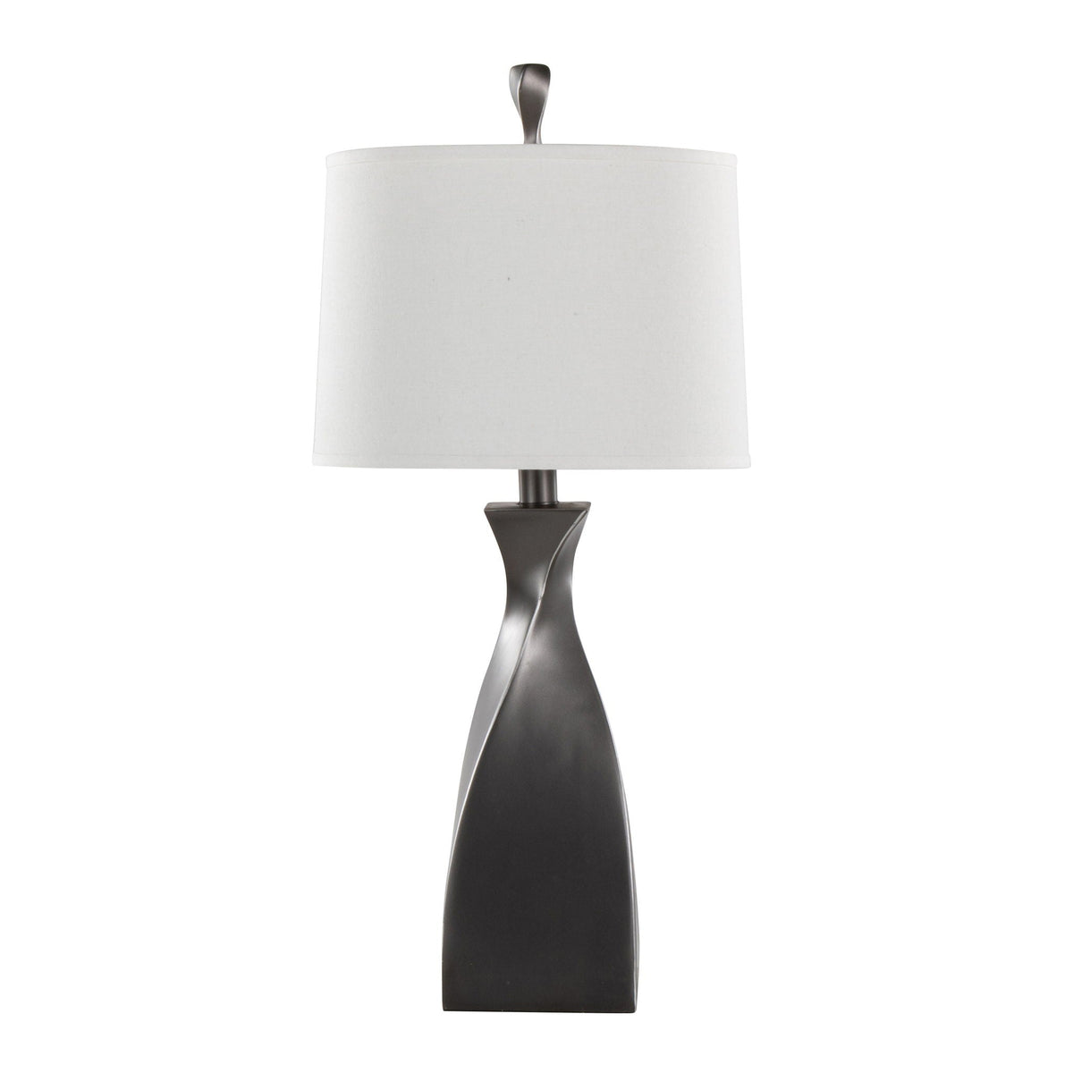Curvo contemporary polyresin lamp set of 2 with black twisted base and white fabric shade on Tampa Home & Garden Store