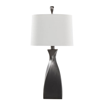 Curvo contemporary polyresin lamp set of 2 with black twisted base and white fabric shade on Tampa Home & Garden Store
