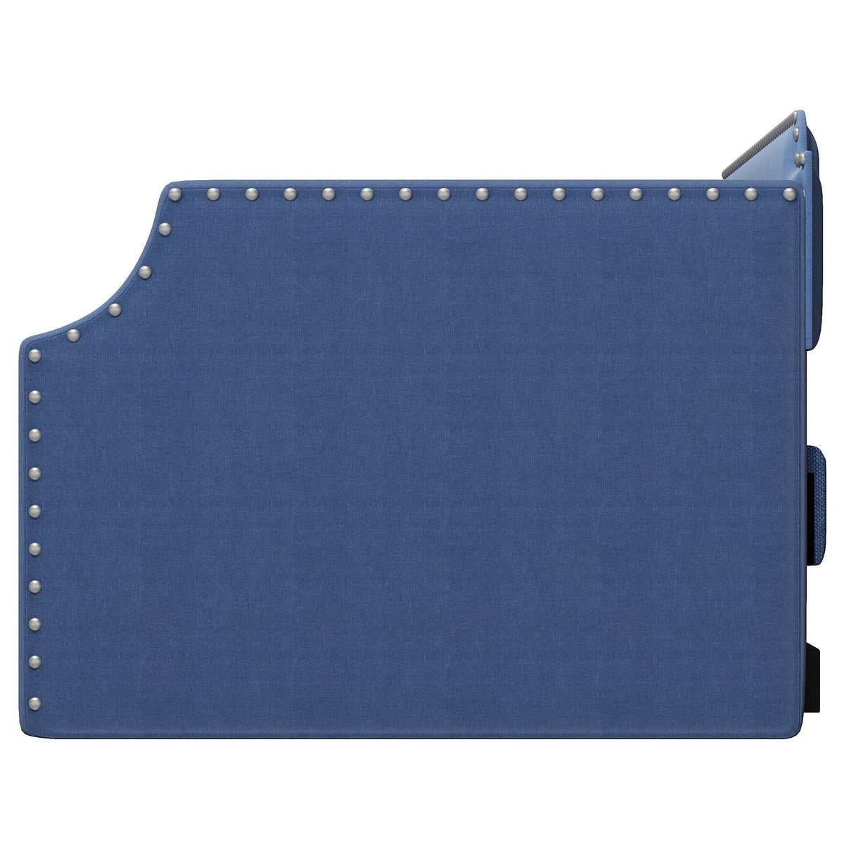 Upholstered blue daybed panel with silver nailhead trim along edges on Tampa Home & Garden Store