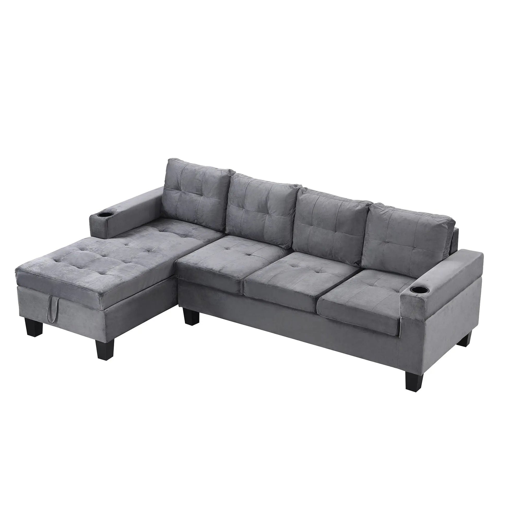 Modern gray stationary sectional sofa with L-shaped chaise and storage ottoman on Tampa Home & Garden Store