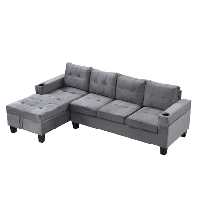 Modern gray stationary sectional sofa with L-shaped chaise and storage ottoman on Tampa Home & Garden Store