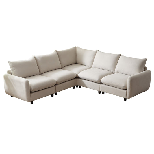99in oversize 5-piece L-shaped modular sectional sofa beige fabric by HouseOfZazla on Tampa Home & Garden Store
