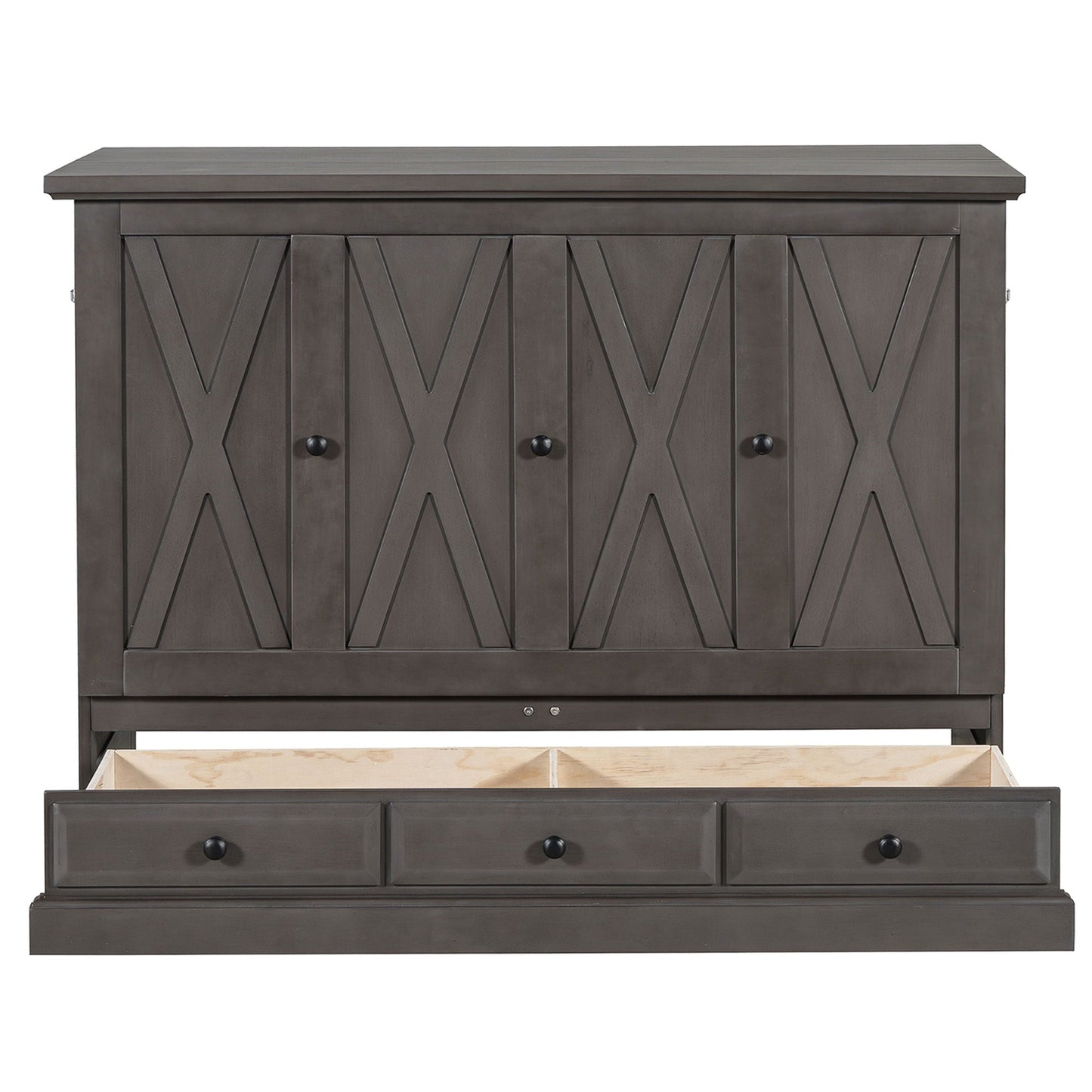 Solid pine Murphy bed chest cabinet in dark gray with diamond-pane doors and large bottom drawer on Tampa Home & Garden Store
