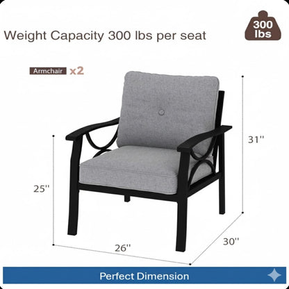 All-Weather Armchairs Set of 2, grey cushions, black frame, HouseOfZazla outdoor chairs on Tampa Home & Garden Store