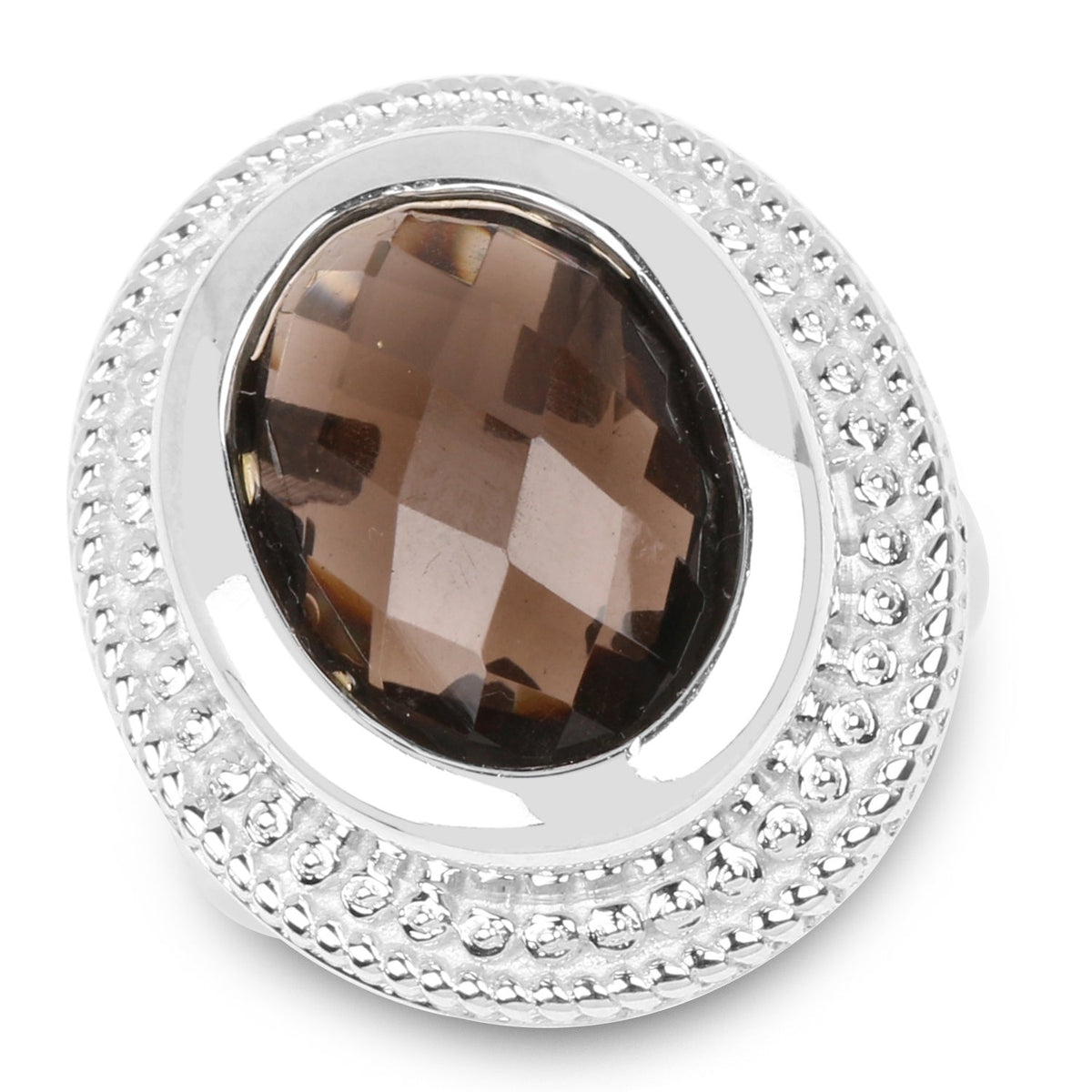 Ring smoky quartz 7.90 ct in .925 sterling silver with beaded halo, Bids.com on Tampa Home & Garden Store
