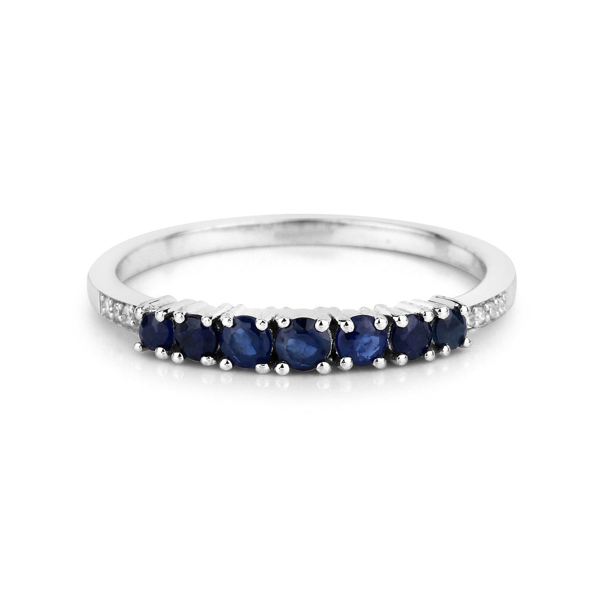 14K white gold ring with six blue sapphires and white diamonds along the band on Tampa Home & Garden Store