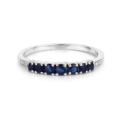 14K white gold ring with six blue sapphires and white diamonds along the band on Tampa Home & Garden Store