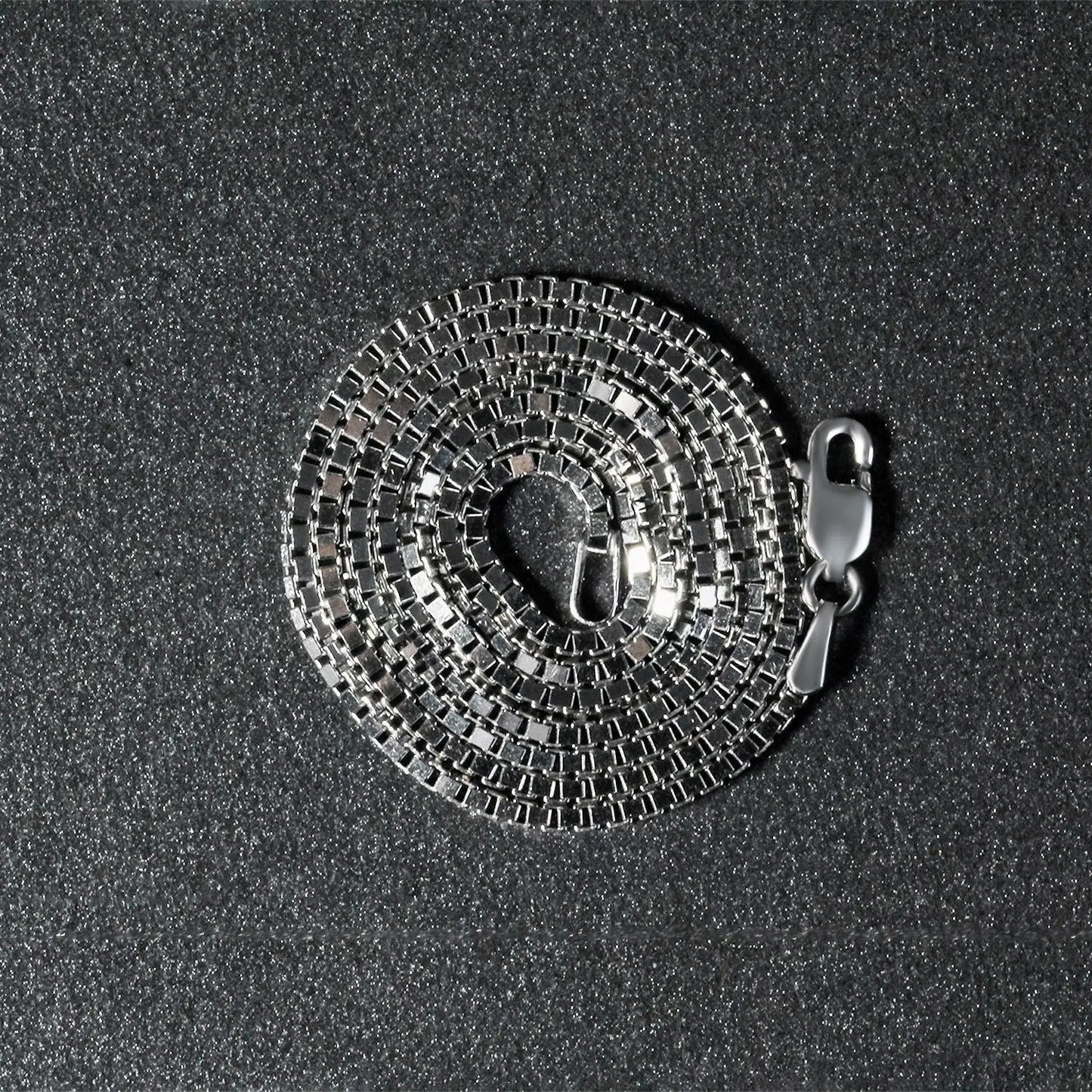14k white gold classic box chain necklace 1.4mm, coiled display with lobster clasp on Tampa Home & Garden Store