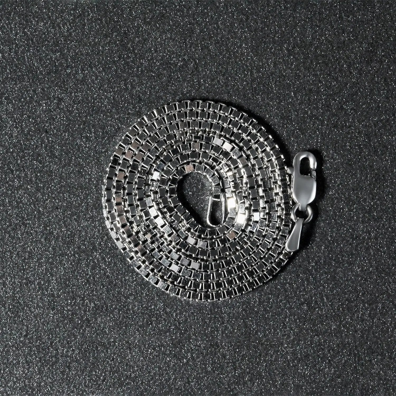 14k white gold classic box chain necklace 1.4mm, coiled display with lobster clasp on Tampa Home & Garden Store