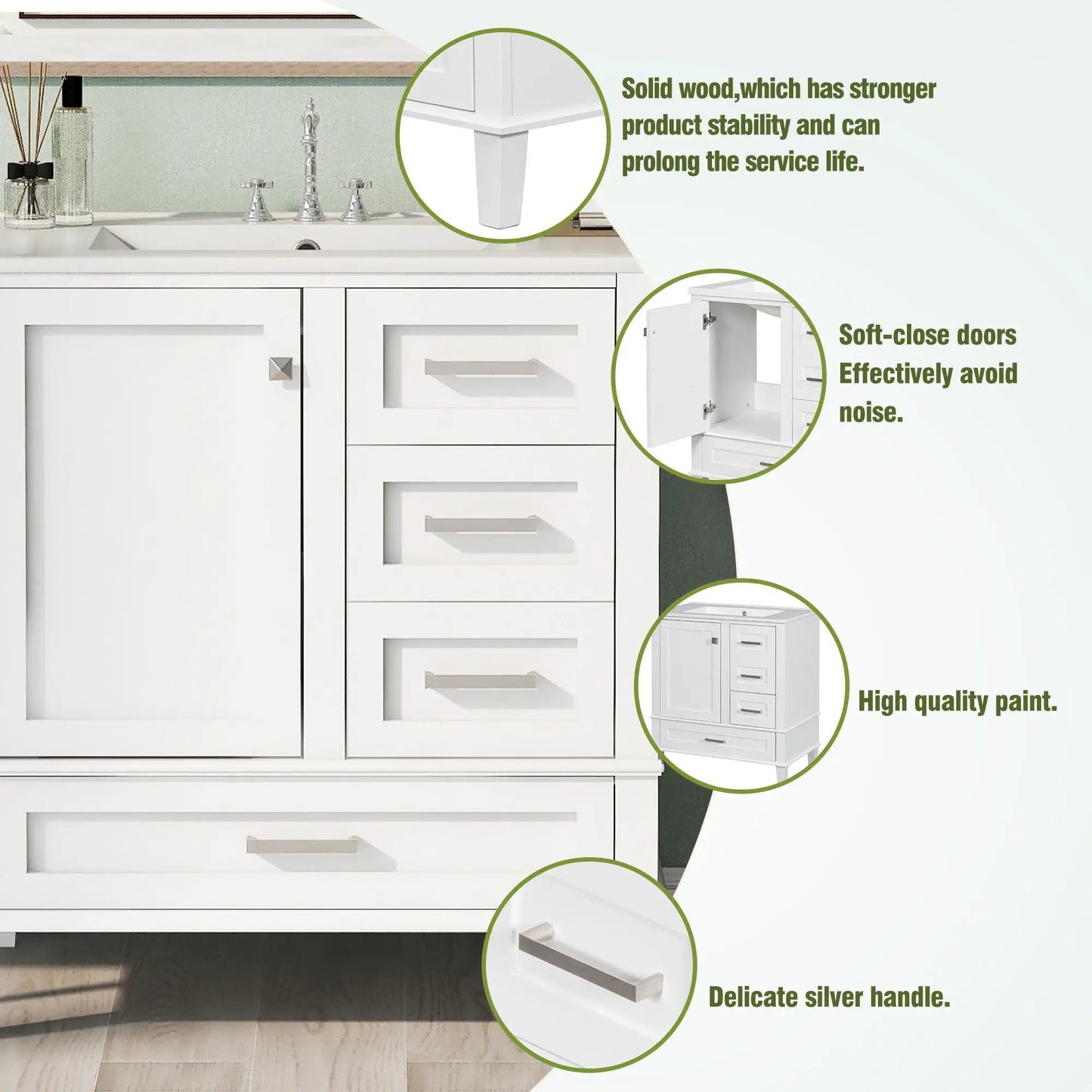 Bathroom Vanity With Sink Solid Wood Cabinet