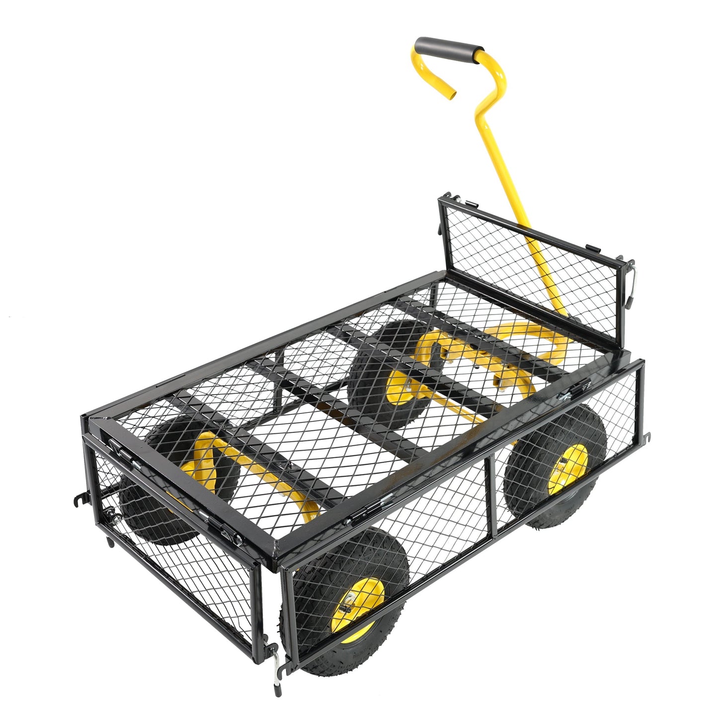 Outdoor Wagon with yellow frame and black mesh basket by HouseOfZazla on Tampa Home & Garden Store