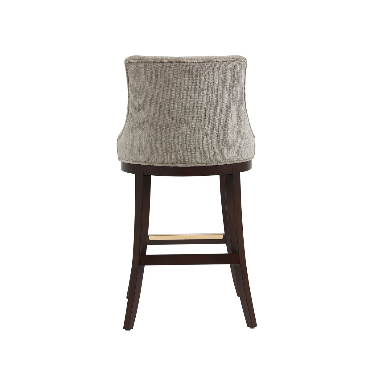 Bar Height Barstool with Backrest beige fabric upholstery, dark wood legs, brass footrest on Tampa Home & Garden Store