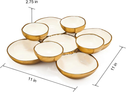 Gold Enamel Serving Bowls in Cluster of 9