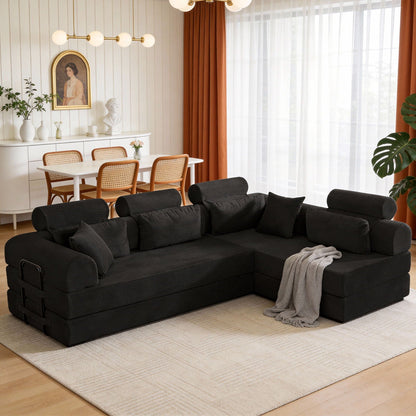 Modern L-shape stationary sectional sofa HouseOfZazla, compressed design in black fabric on Tampa Home & Garden Store