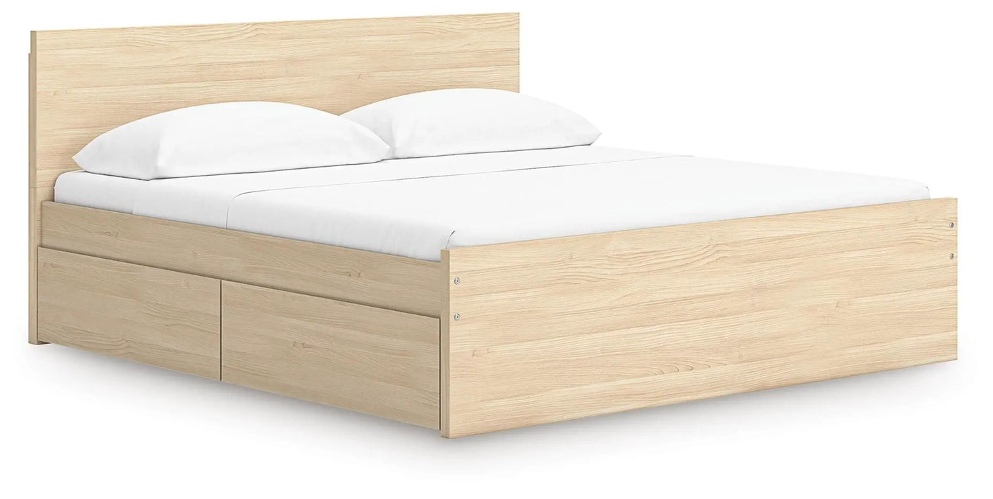 Onita Panel Platform Bed natural oak finish with 2-drawer storage Unique Piece Furniture on Tampa Home & Garden Store