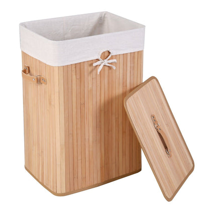 Rectangle Bamboo Hamper Laundry Basket Washing Cloth Bin Storage Bag Lid 3 color-Black