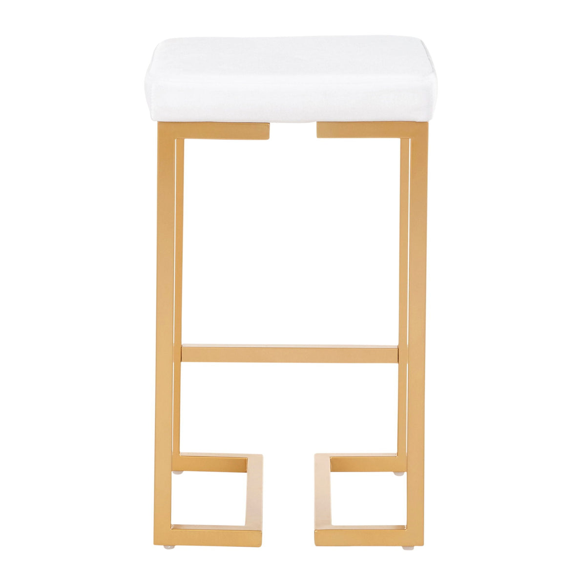 Midas Contemporary Glam Counter Stool Set of 2 with white padded seats, gold legs on Tampa Home & Garden Store