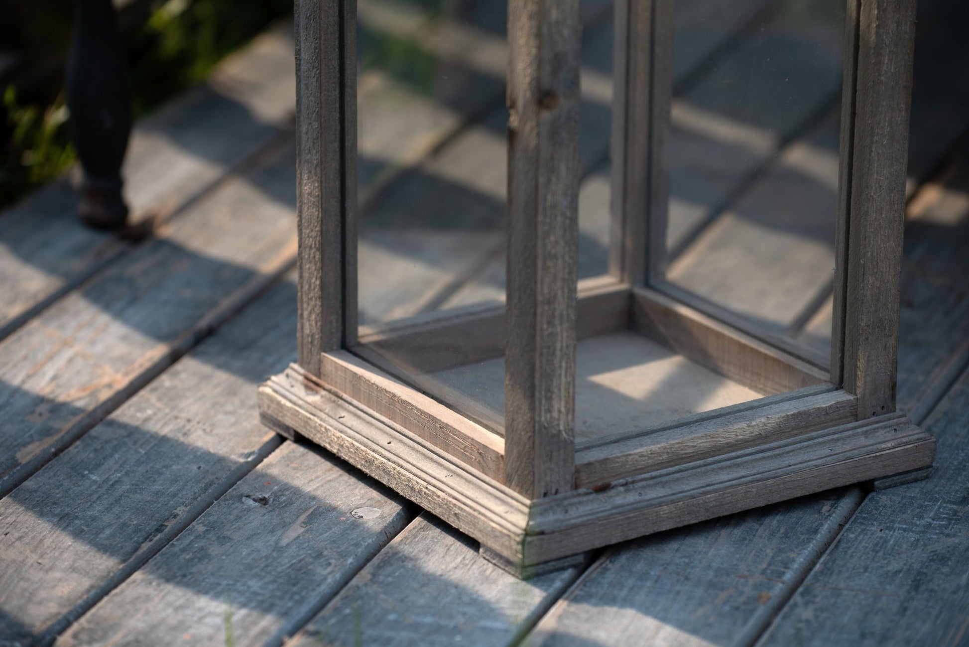 Candle lantern decorative hurricane lantern holder ivory wooden frame with glass panes on Tampa Home & Garden Store