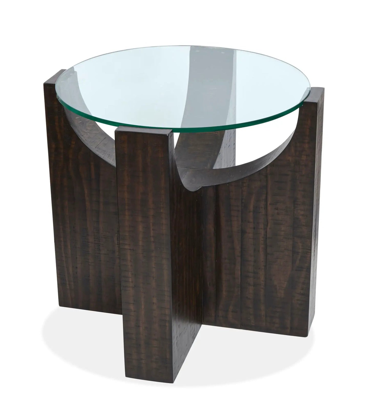 Beckham End Table round glass top on dark wood block legs Unique Piece Furniture on Tampa Home & Garden Store