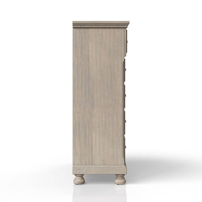 Five Drawer And Solid Wood Antique Chest dresser in weathered gray with turned feet on Tampa Home & Garden Store