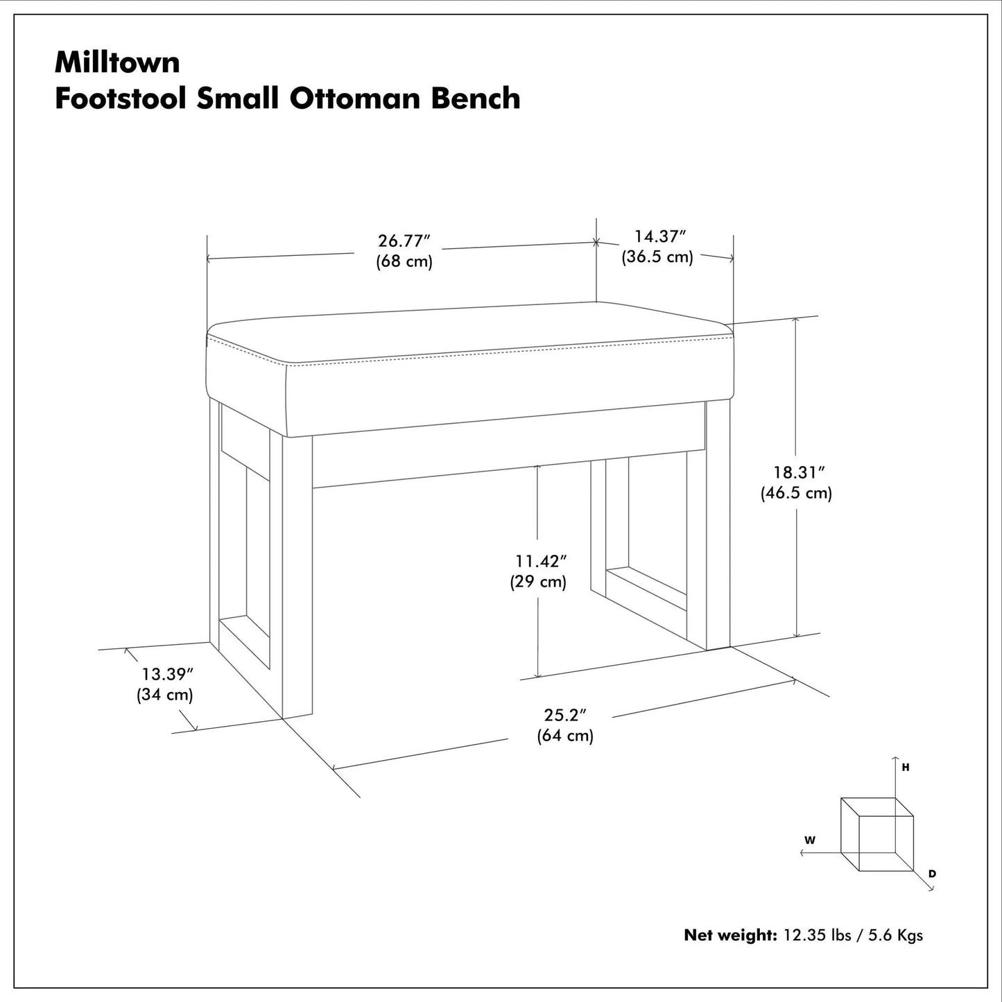 Milltown Upholstered Ottoman Bench With Driftwood