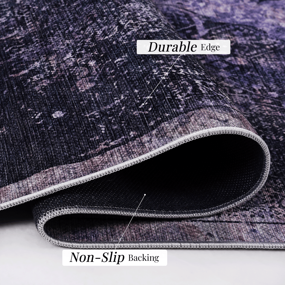 Maval Anthracite Washable Modern Area Rug by HouseOfZazla, shaded pile with stitched edge on Tampa Home & Garden Store