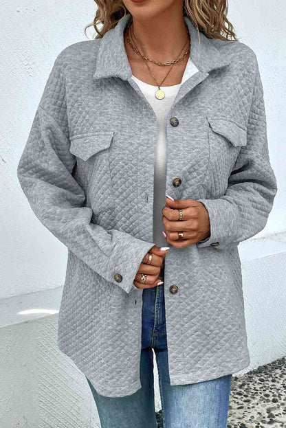 Stevvex quilted lightweight jacket with collar, two front pockets, button closure in gray on Tampa Home & Garden Store