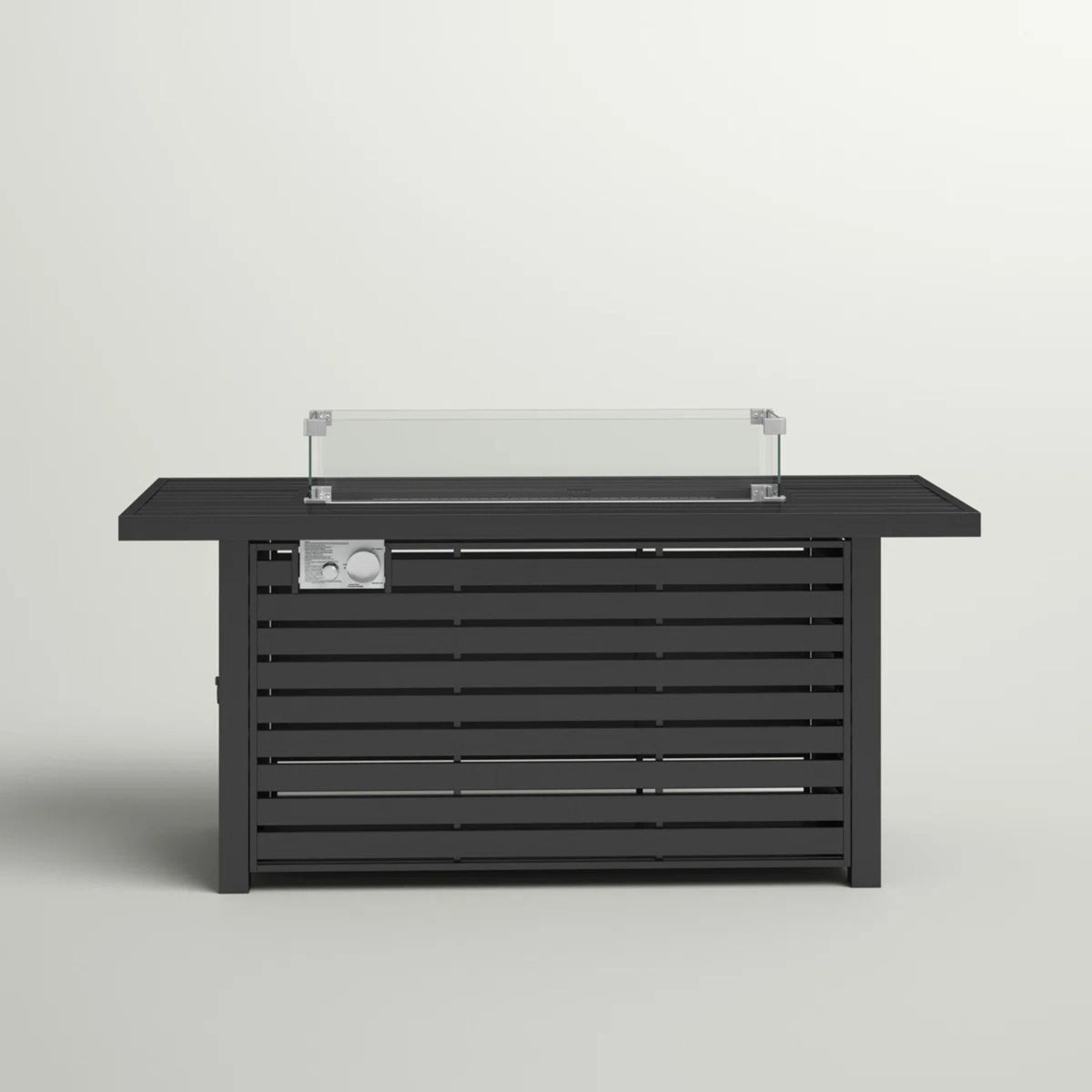 Propane fire pit table black with glass wind guard and metal rails by HouseOfZazla on Tampa Home & Garden Store