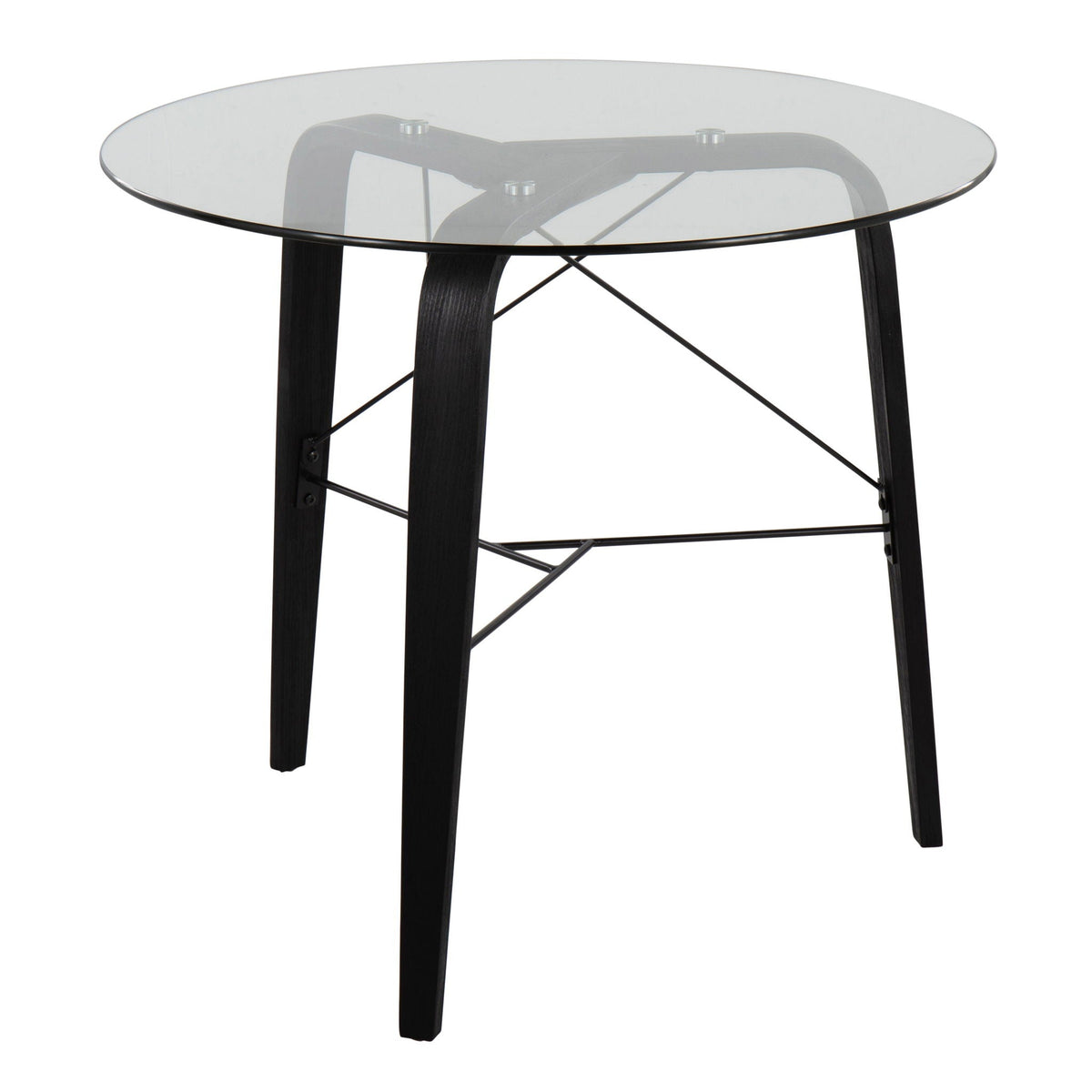 Contemporary round dinette table with tempered glass top and black legs on Tampa Home & Garden Store