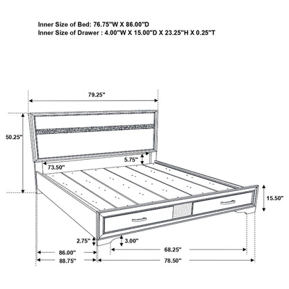 Corbin Glittering Bedroom Set 4-piece by HouseOfZazla blueprint bed drawers dimensions shown on Tampa Home & Garden Store