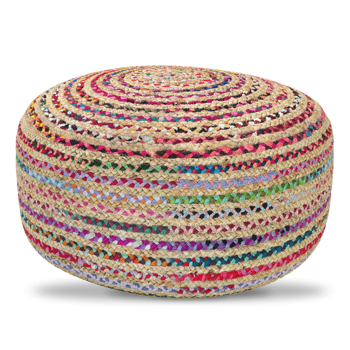 Large round pouf by HouseOfZazla woven cotton & jute multicolor on Tampa Home & Garden Store