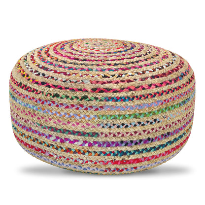 Large round pouf by HouseOfZazla woven cotton & jute multicolor on Tampa Home & Garden Store