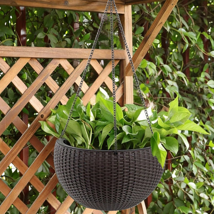 Self Watering Hanging Planter by HouseOfZazla, large black woven basket with metal chain hanger on Tampa Home & Garden Store
