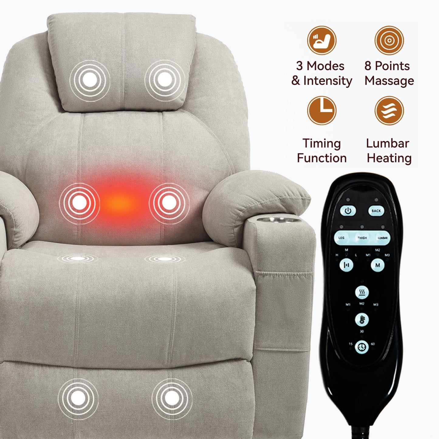 HouseOfZazla premium power lift recliner with massage in beige fabric; remote on Tampa Home & Garden Store