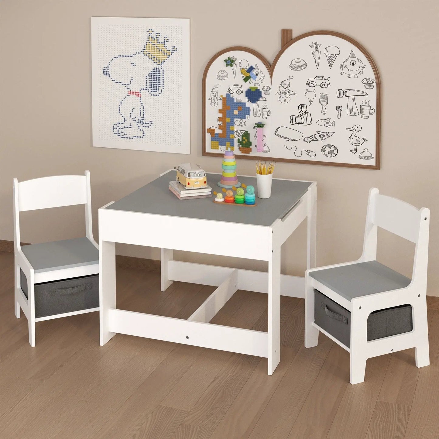 Kids Table and Chair Set 3 in 1 with Storage