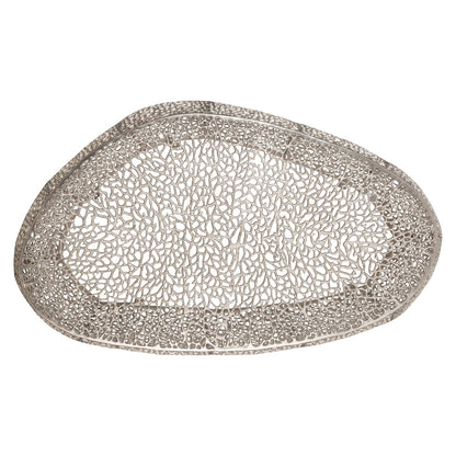 Oval coffee table with pearl silver perforated aluminum lattice top by HouseOfZazla on Tampa Home & Garden Store