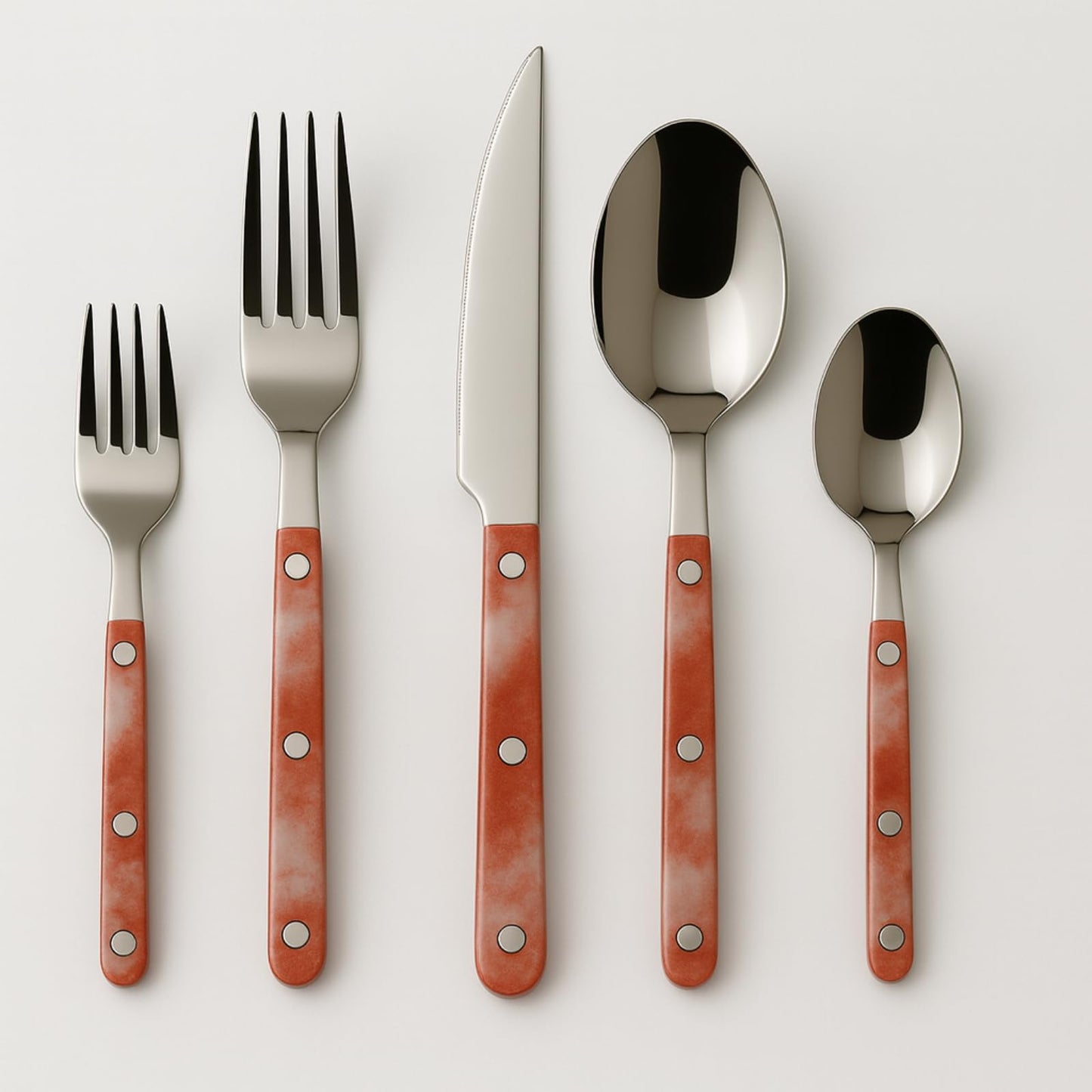 20 Piece Stainless Steel Cutlery Set Red Pattern