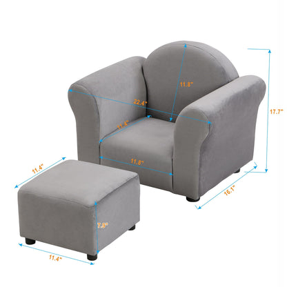 Kids Gray Upholstered Recliner Chair and Ottoman