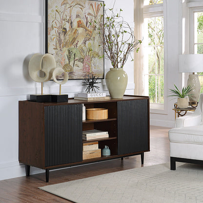 Fluted sideboard with adjustable storage by HouseOfZazla, dark ribbed doors on Tampa Home & Garden Store