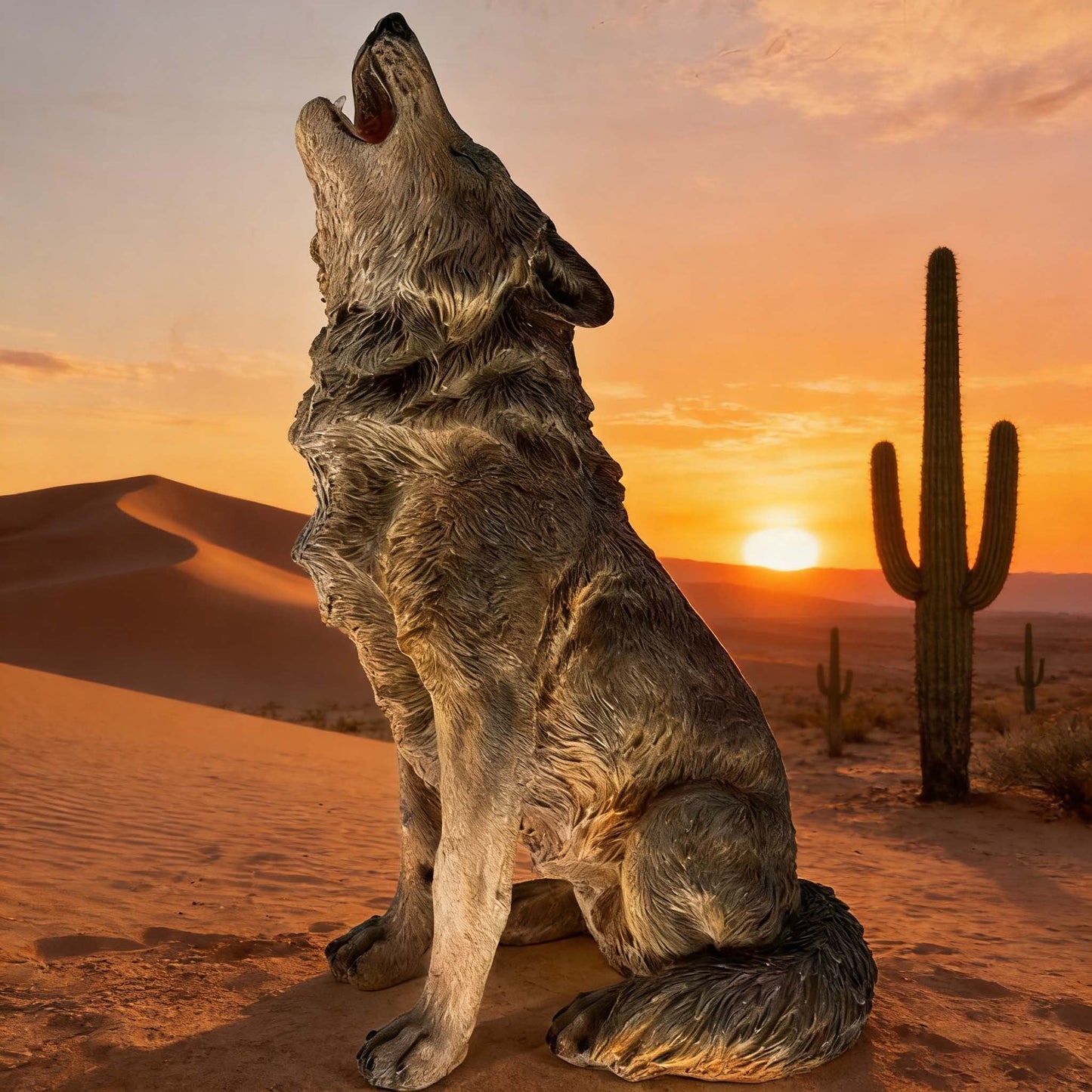 Simulated Howling Wolf Garden Statue gray stone finish by HouseOfZazla on Tampa Home & Garden Store