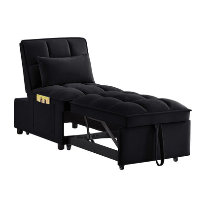 Single Velvet Sofa Bed with Storage Pockets
