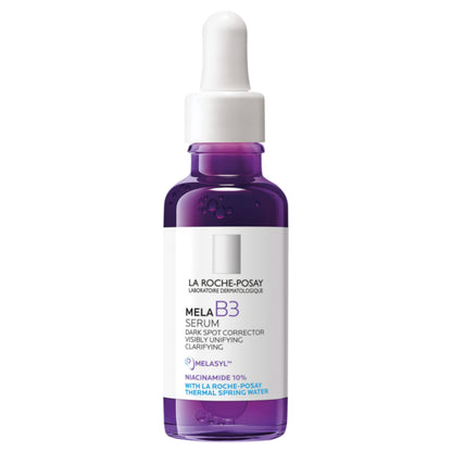 La Roche-Posay Mela B3 serum bottle with white dropper cap, purple glass on Tampa Home & Garden Store