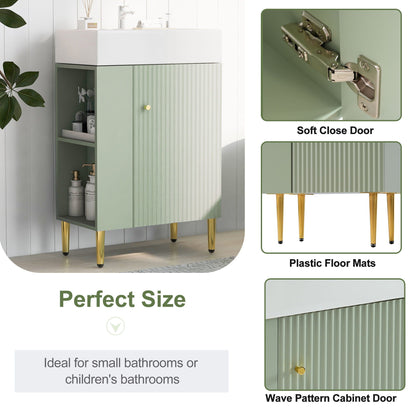 Vanity with ceramic sink, side storage in mint green ribbed door, gold legs HouseOfZazla on Tampa Home & Garden Store