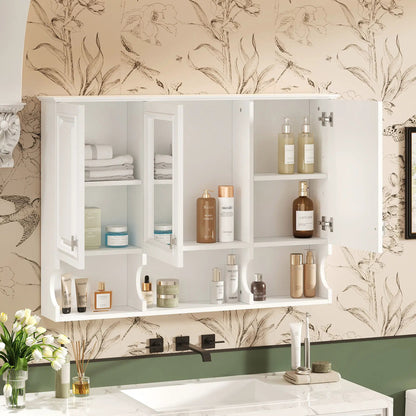 Modern wall mounted medicine cabinet with open shelves, white finish, adjustable interior on Tampa Home & Garden Store